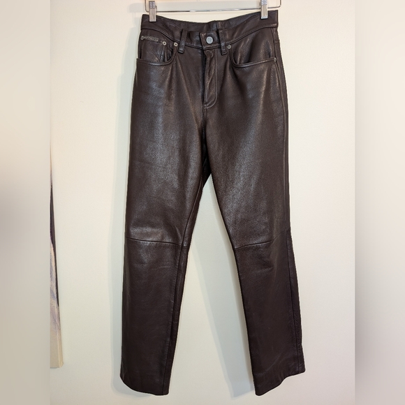 Vintage Calvin Klein 90s Leather Pants 5 / Small Brown - Picture 3 of 13